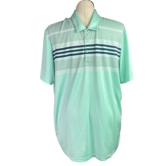 adidas Other - Adidas Golf Polo Shirt Men 2XL Green Blue Sport Striped Short Sleeve UPF 50